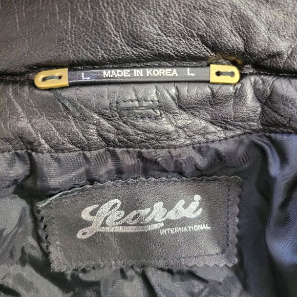 VTG Learsi 2 Piece Leather Bomber Jacket Removable Opossum Fur Liner Vest Size L - Picture 15 of 16